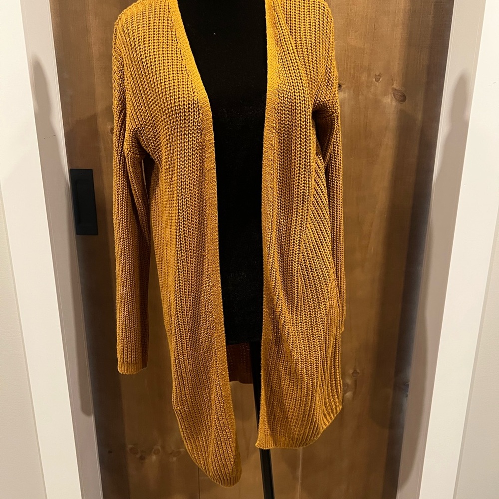 Pink Rose Mustard Open-Front Cardigan